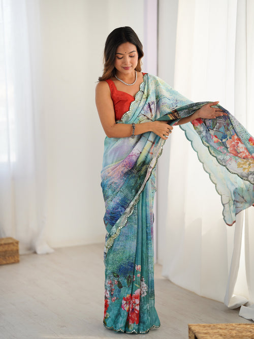 Heavy Chinnon  Saree With Unstitched Blouse DVS-45