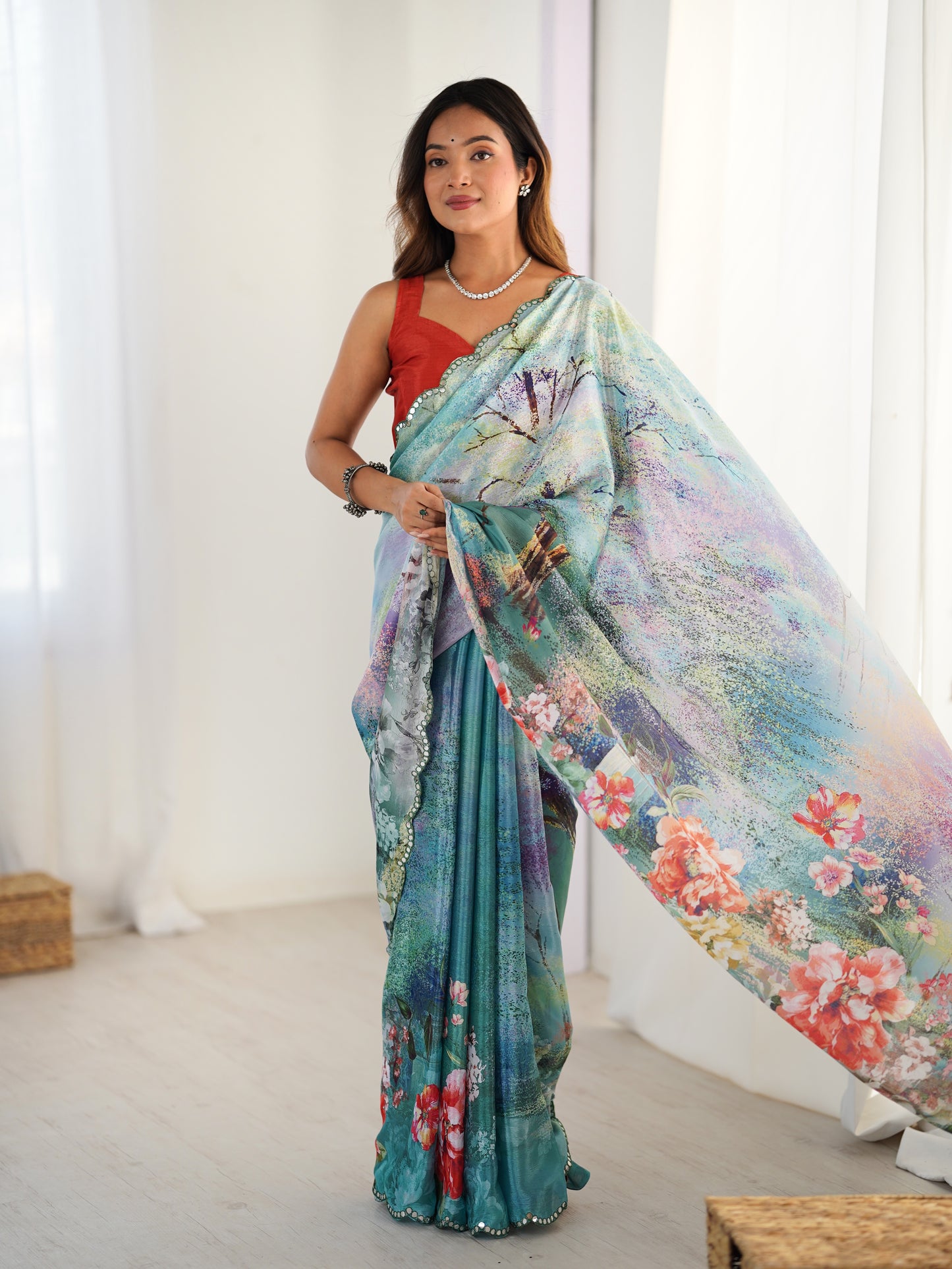 Heavy Chinnon  Saree With Unstitched Blouse DVS-45