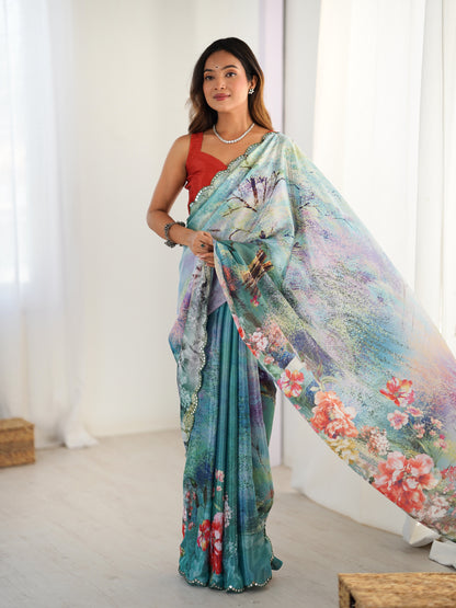 Heavy Chinnon  Saree With Unstitched Blouse DVS-45