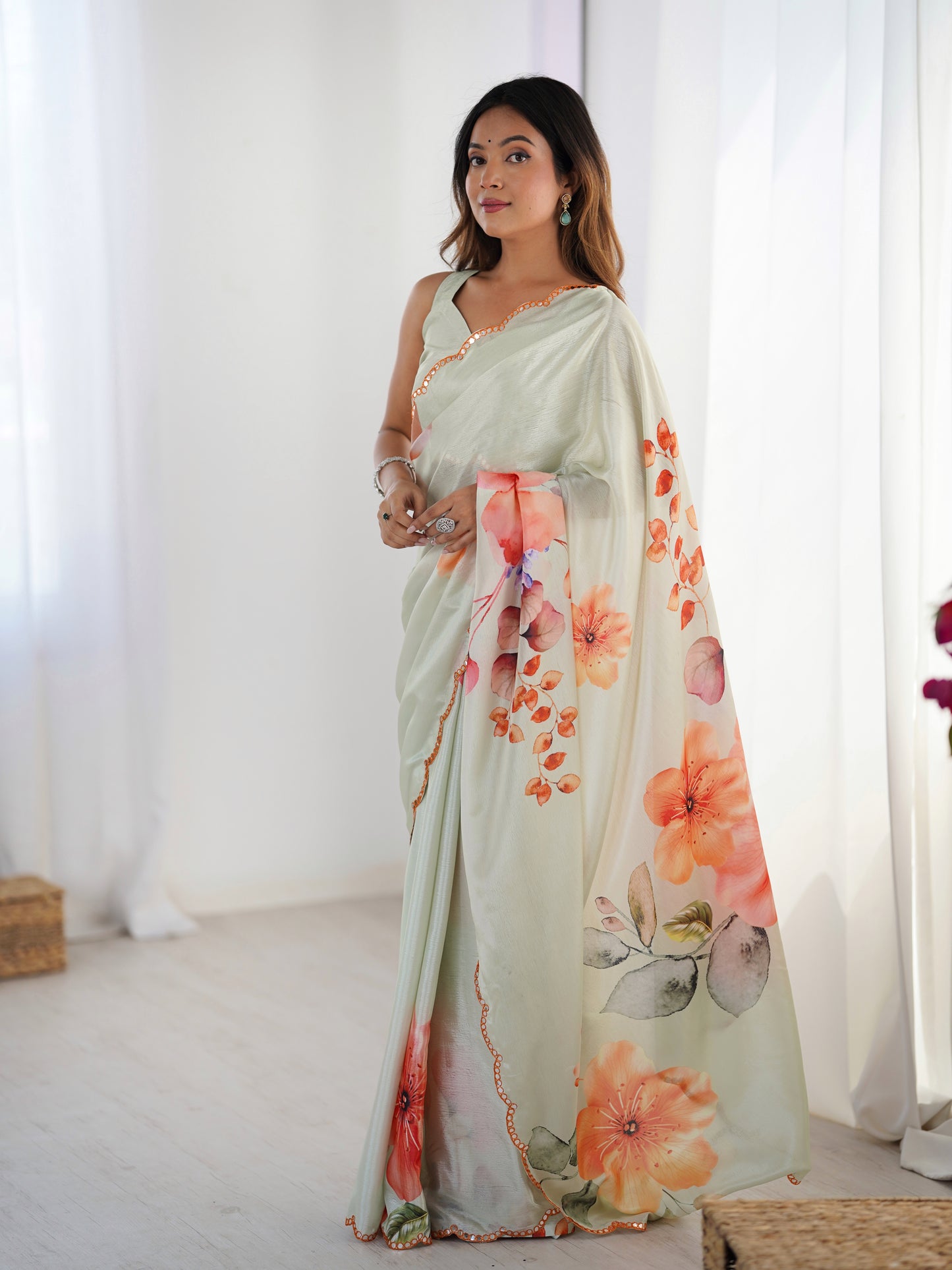 Heavy Chinnon  Saree With Unstitched Blouse DVS-46