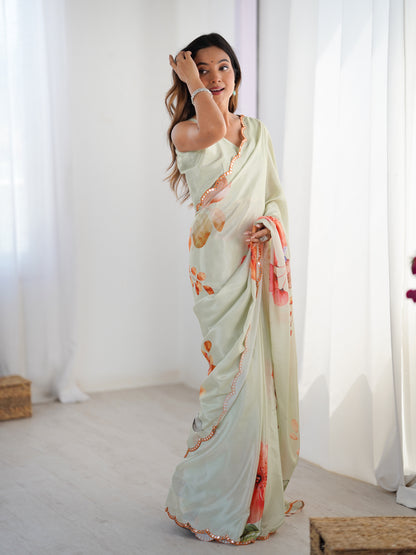 Heavy Chinnon  Saree With Unstitched Blouse DVS-46