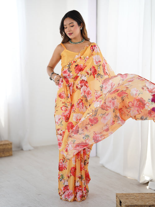 Heavy Chinnon  Saree With Unstitched Blouse DVS-50