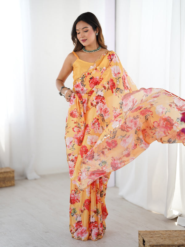 Heavy Chinnon  Saree With Unstitched Blouse DVS-50