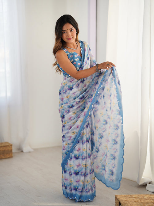 Heavy Chinnon  Saree With Unstitched Blouse DVS-52