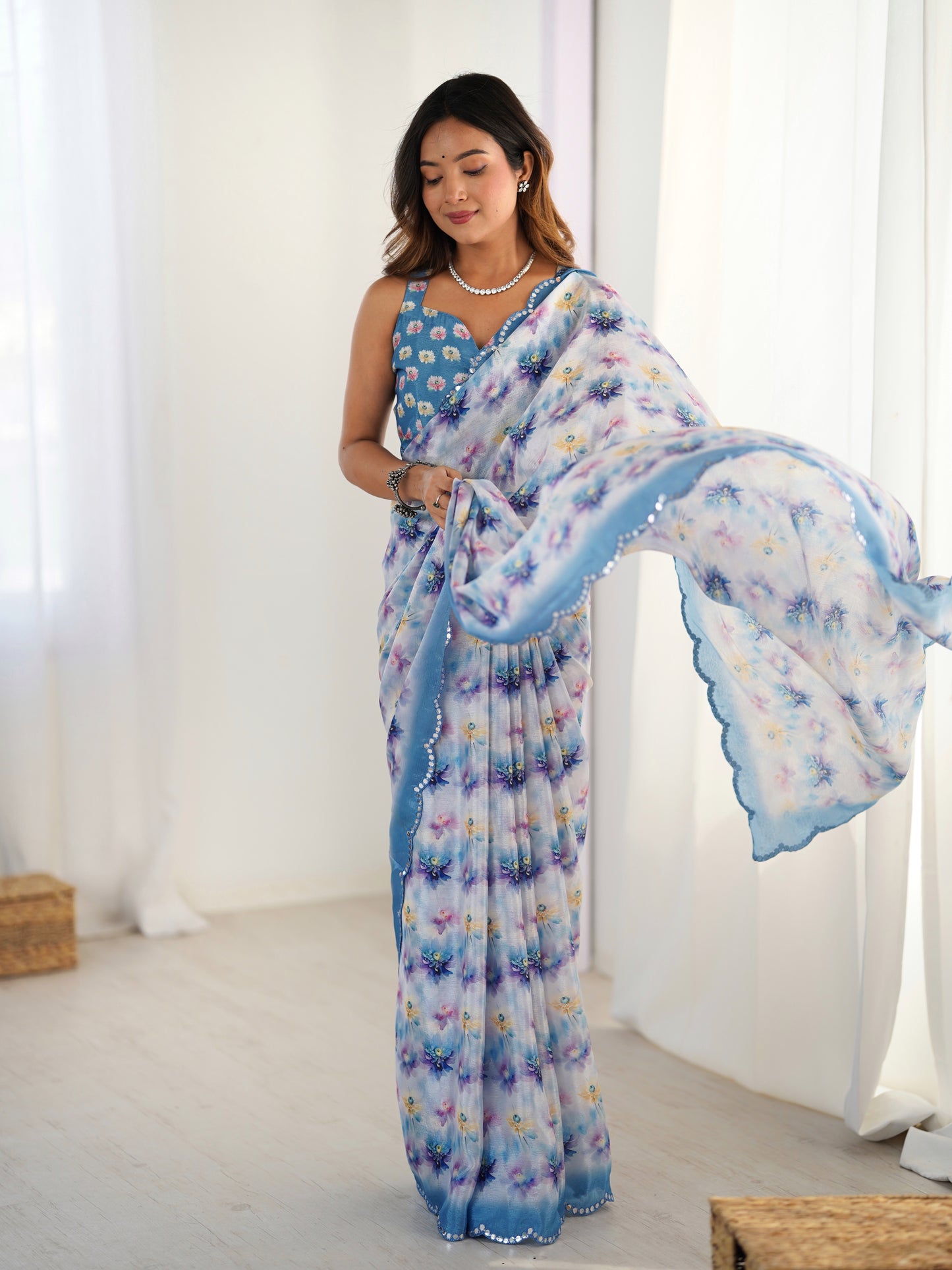 Heavy Chinnon  Saree With Unstitched Blouse DVS-52