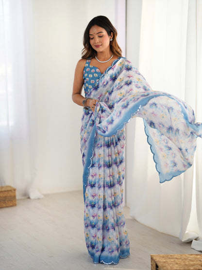 Heavy Chinnon  Saree With Unstitched Blouse DVS-52