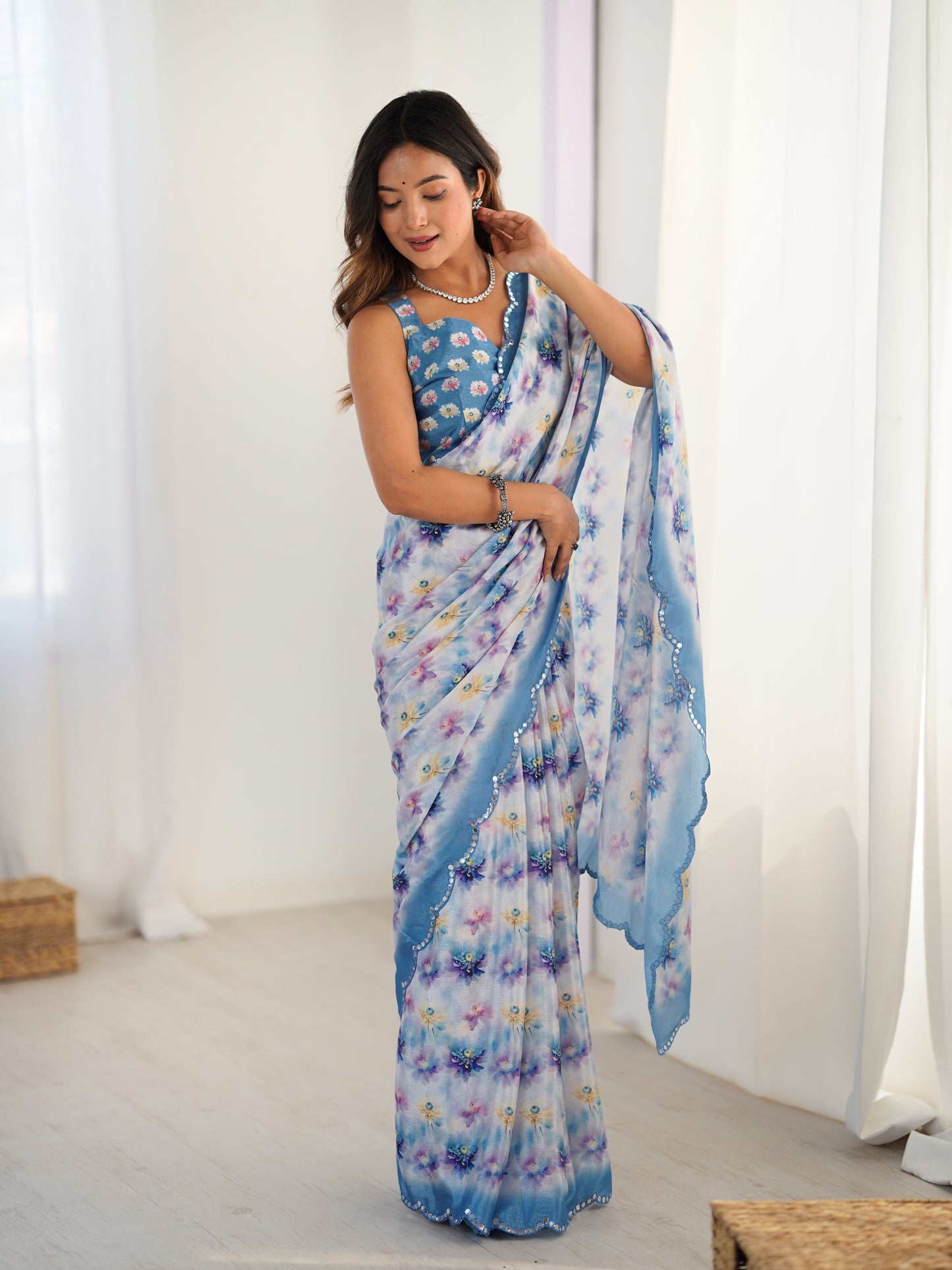 Heavy Chinnon  Saree With Unstitched Blouse DVS-52