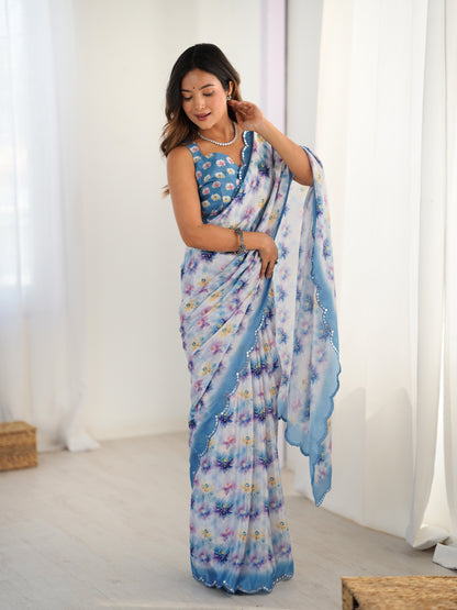 Heavy Chinnon  Saree With Unstitched Blouse DVS-52