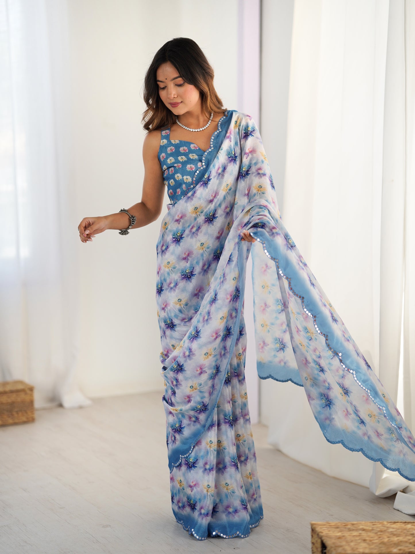 Heavy Chinnon  Saree With Unstitched Blouse DVS-52