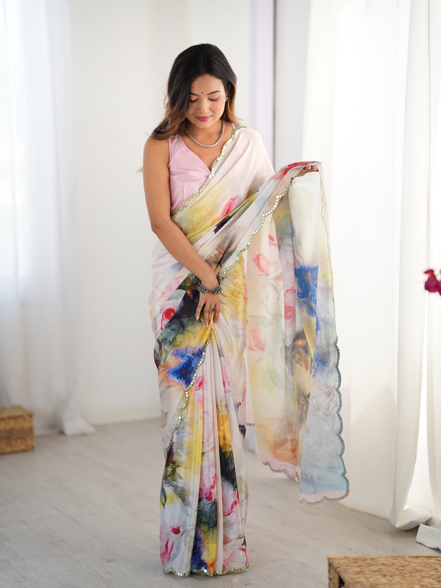 Heavy Chinnon  Saree With Unstitched Blouse DVS-53