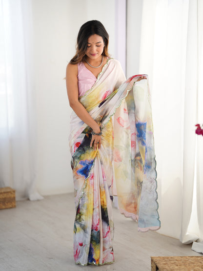 Heavy Chinnon  Saree With Unstitched Blouse DVS-53