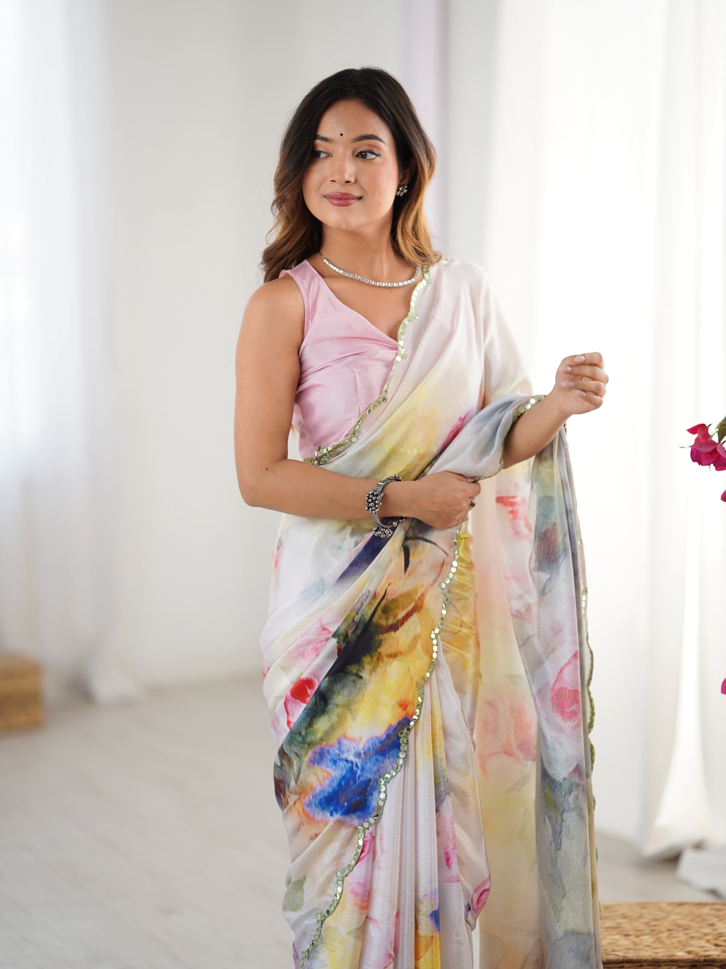 Heavy Chinnon  Saree With Unstitched Blouse DVS-53