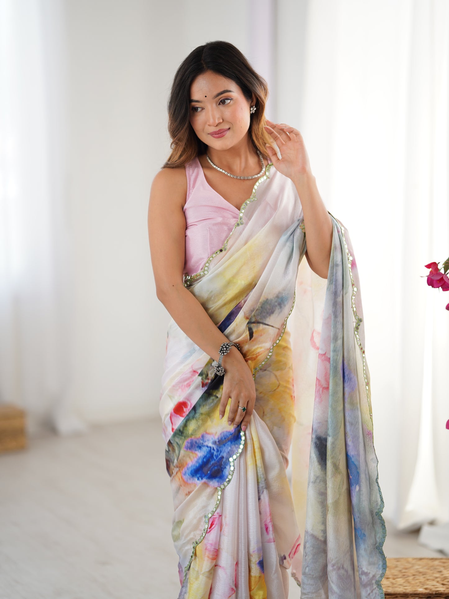 Heavy Chinnon  Saree With Unstitched Blouse DVS-53