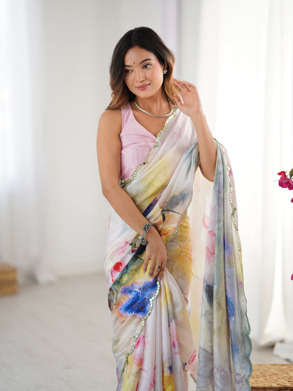 Heavy Chinnon  Saree With Unstitched Blouse DVS-53