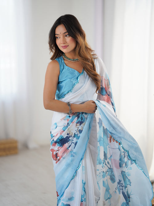 Heavy Chinnon  Saree With Unstitched Blouse DVS-54