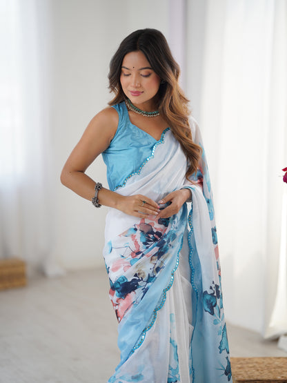 Heavy Chinnon  Saree With Unstitched Blouse DVS-54