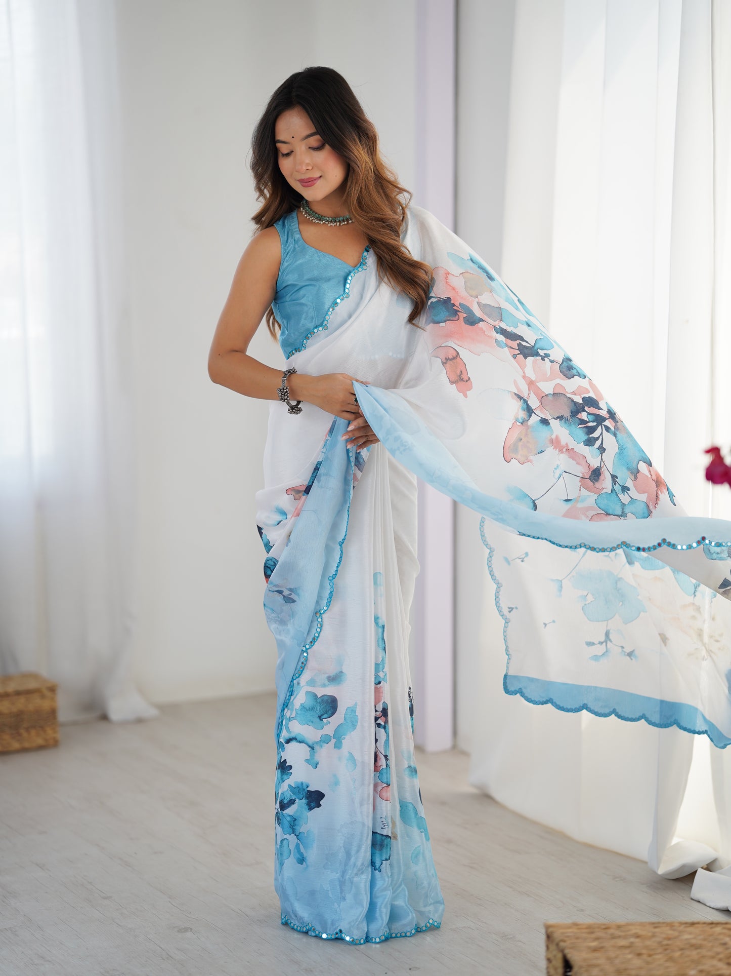 Heavy Chinnon  Saree With Unstitched Blouse DVS-54