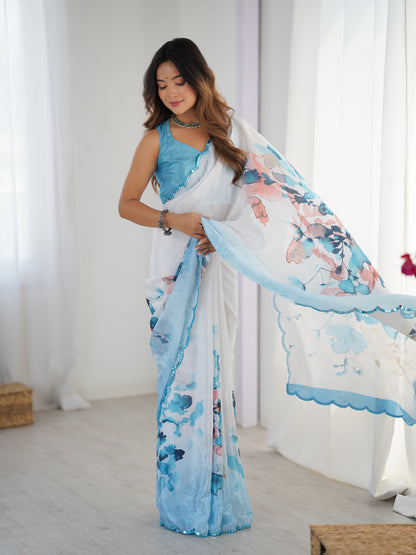 Heavy Chinnon  Saree With Unstitched Blouse DVS-54