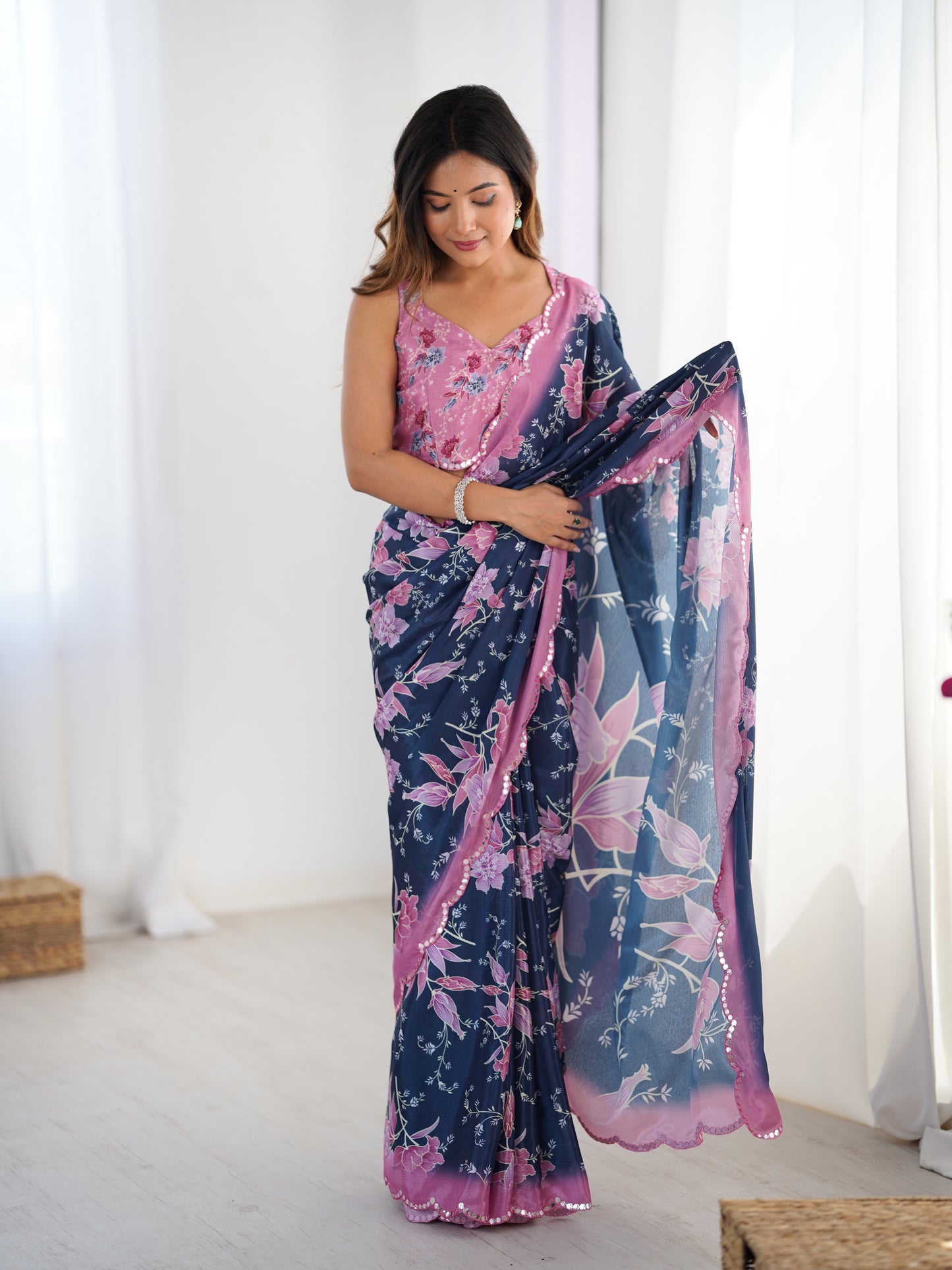 Heavy Chinnon  Saree With Unstitched Blouse DVS-55