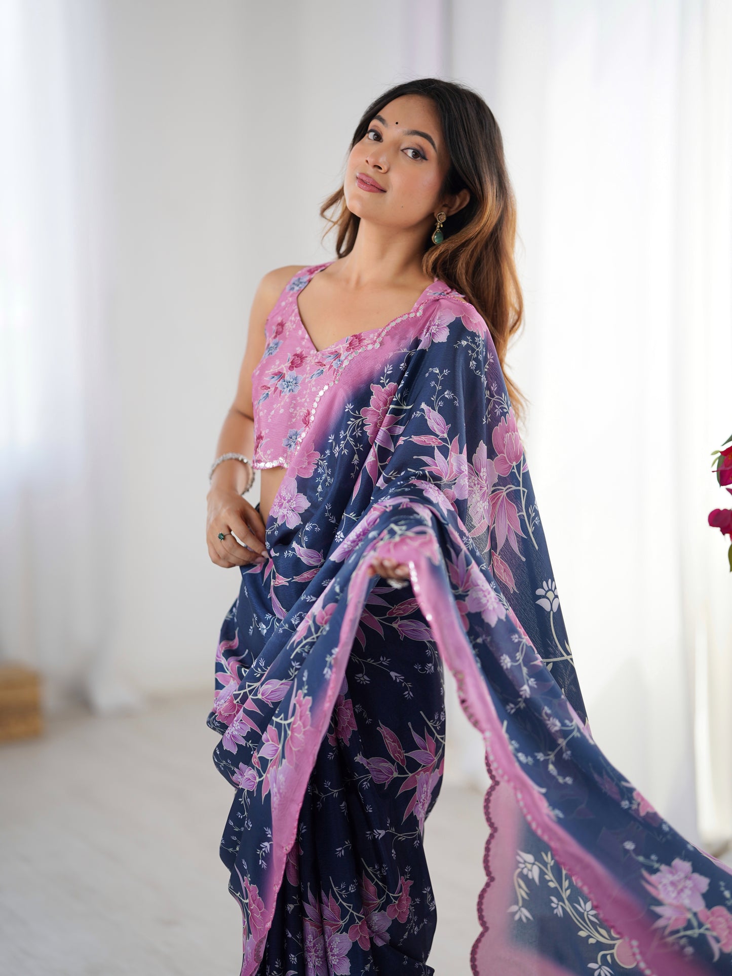 Heavy Chinnon  Saree With Unstitched Blouse DVS-55