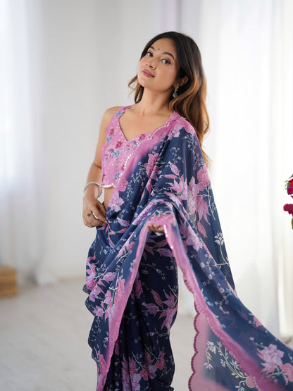 Heavy Chinnon  Saree With Unstitched Blouse DVS-55