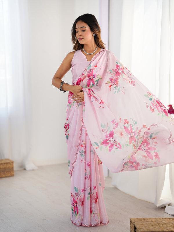 Heavy Chinnon  Saree With Unstitched Blouse DVS-56