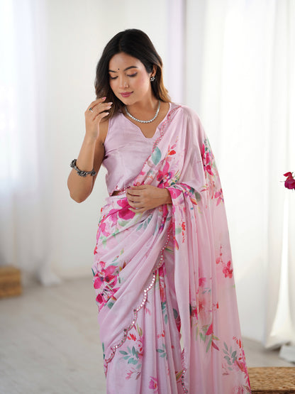 Heavy Chinnon  Saree With Unstitched Blouse DVS-56