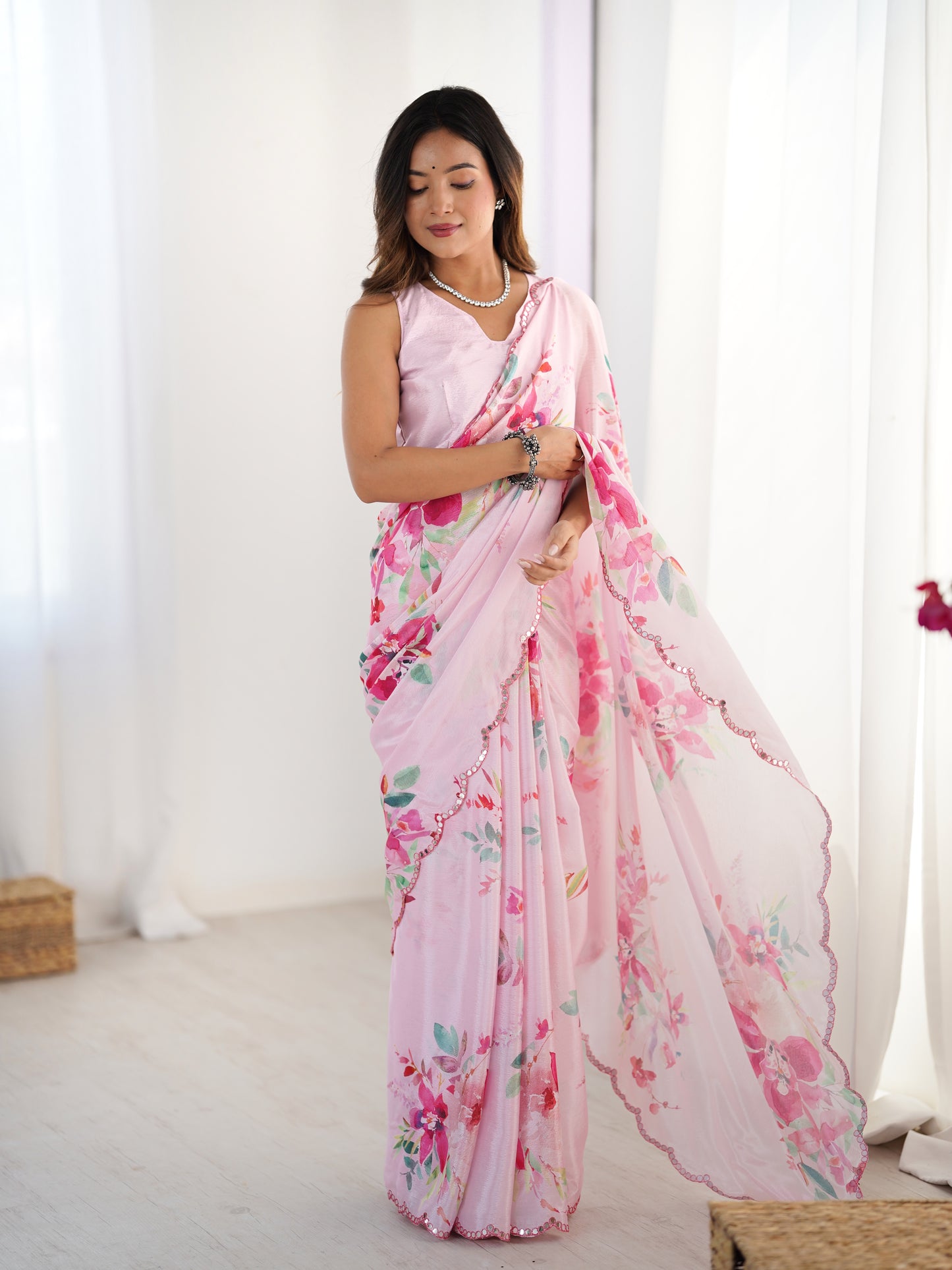 Heavy Chinnon  Saree With Unstitched Blouse DVS-56