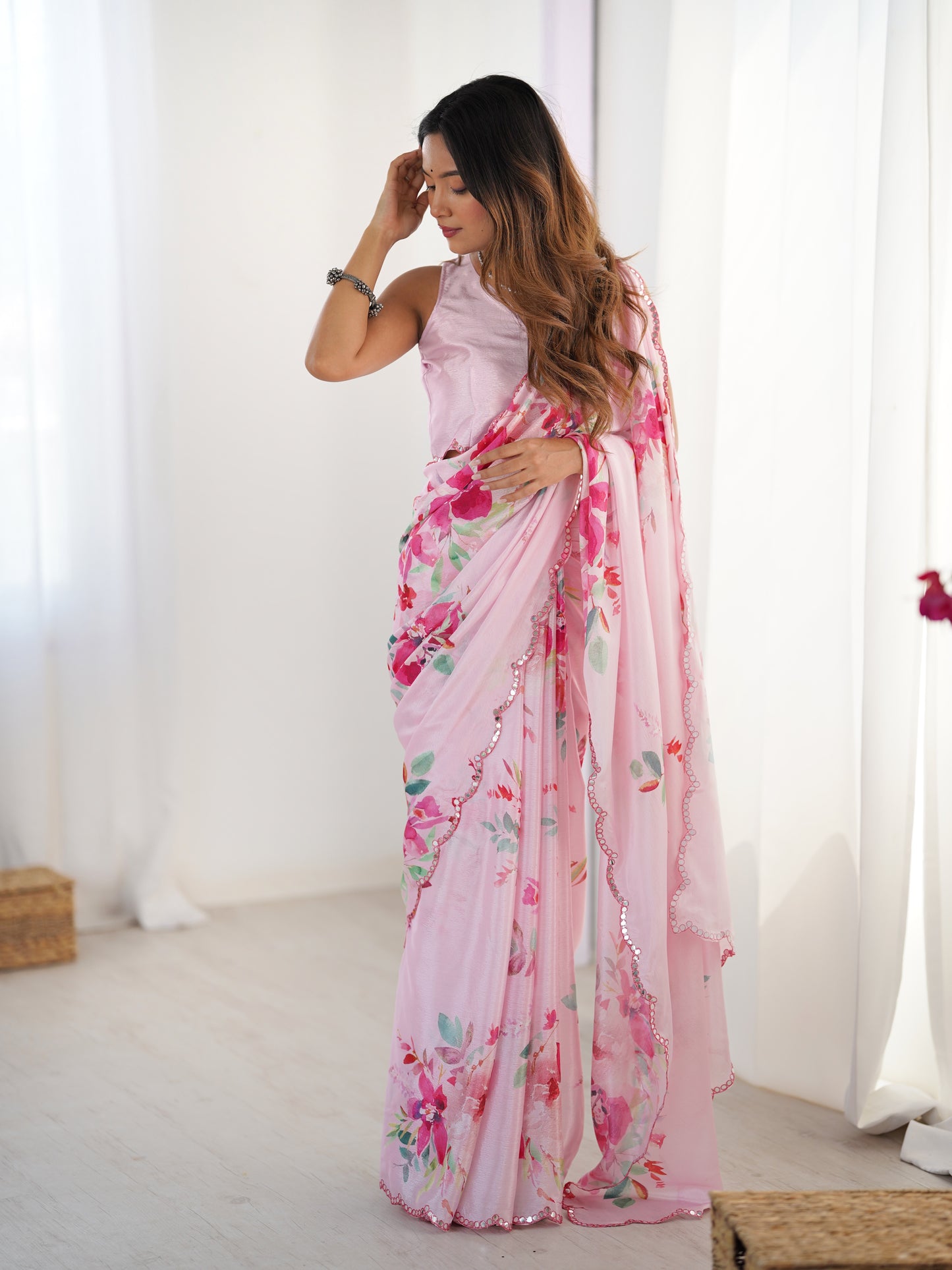 Heavy Chinnon  Saree With Unstitched Blouse DVS-56