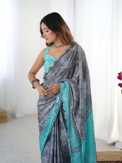 Heavy Chinnon  Saree With Unstitched Blouse DVS-58