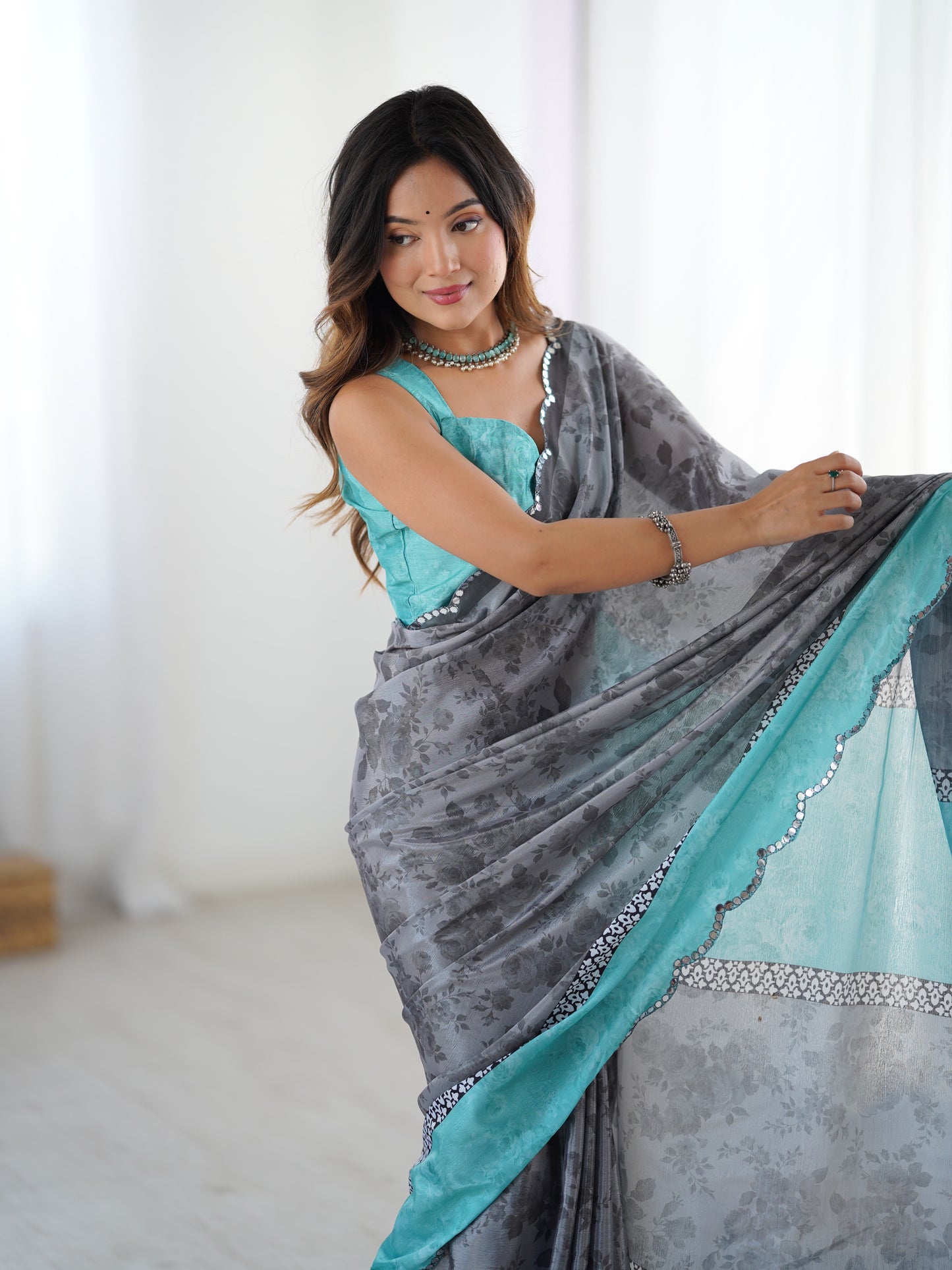 Heavy Chinnon  Saree With Unstitched Blouse DVS-58