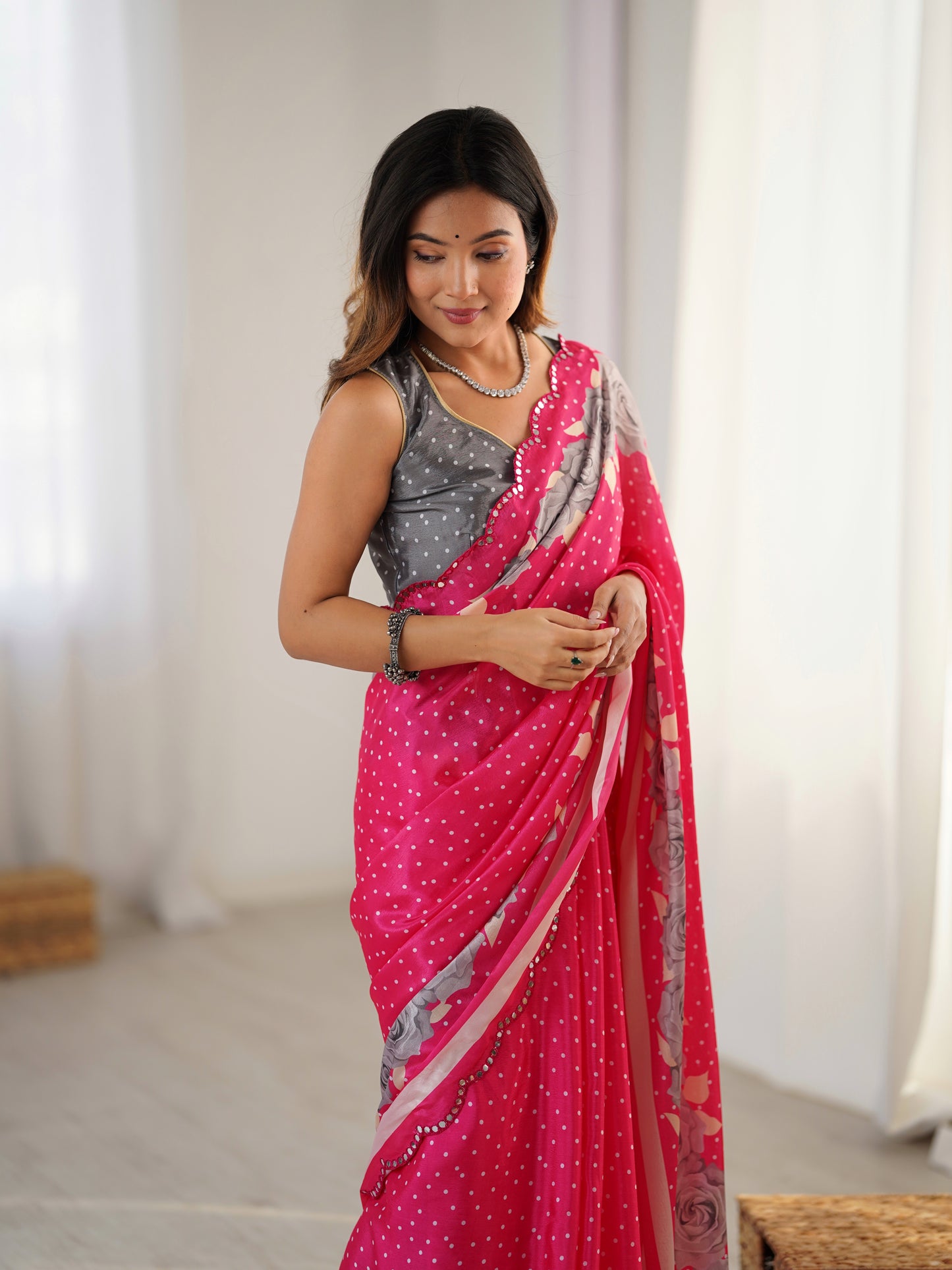 Heavy Chinnon  Saree With Unstitched Blouse DVS-59