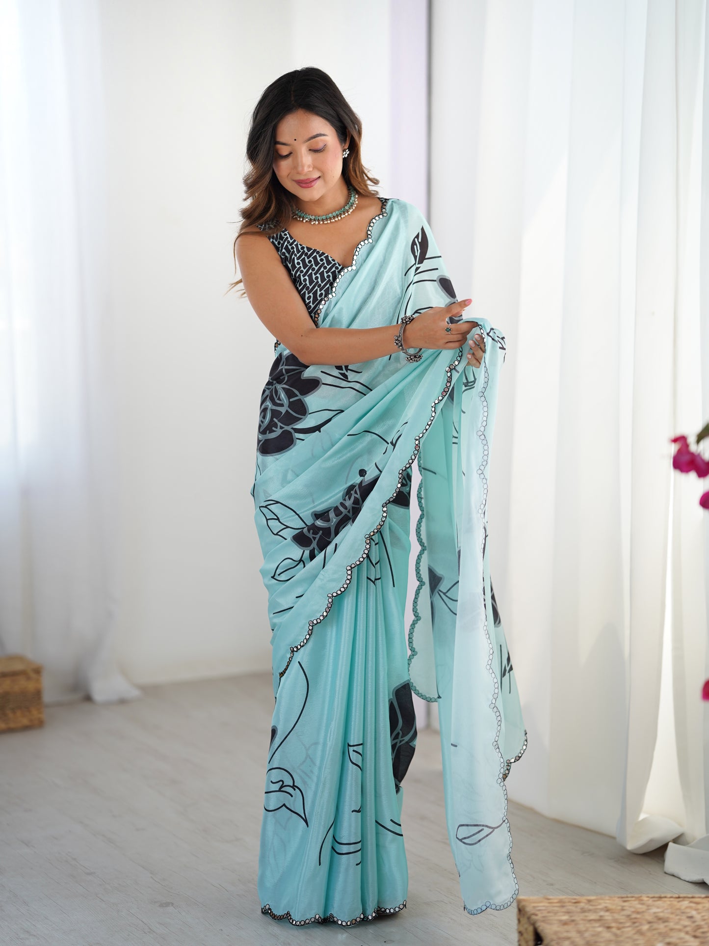 Heavy Chinnon  Saree With Unstitched Blouse DVS-60