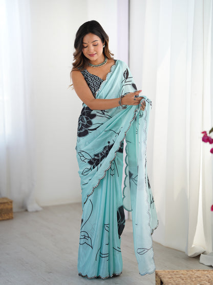 Heavy Chinnon  Saree With Unstitched Blouse DVS-60