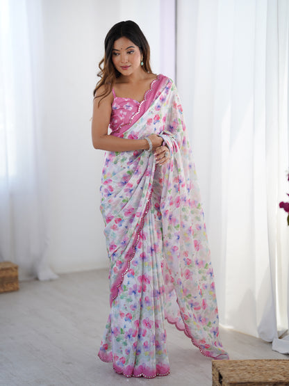 Heavy Chinnon  Saree With Unstitched Blouse DVS-65