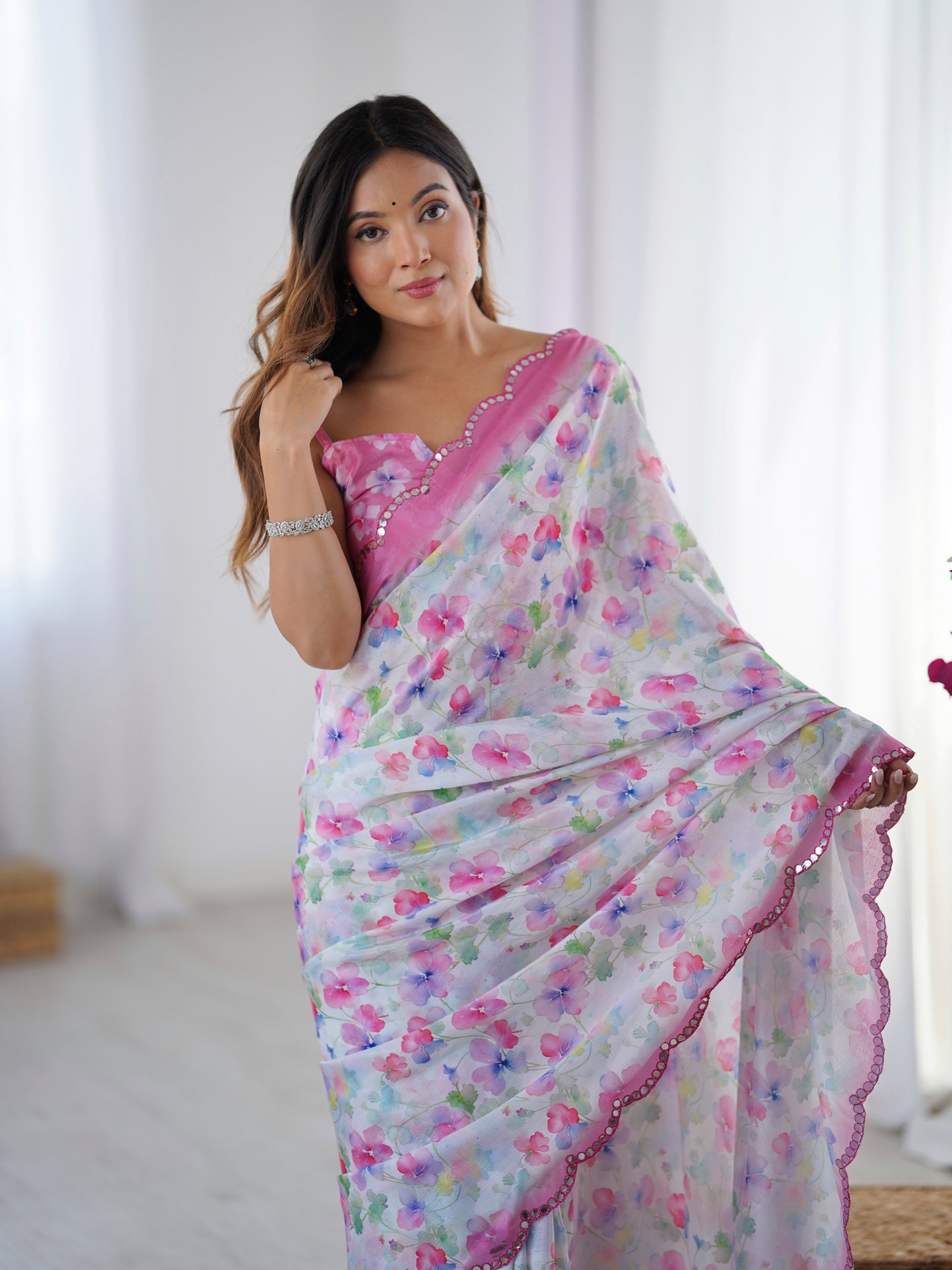 Heavy Chinnon  Saree With Unstitched Blouse DVS-65