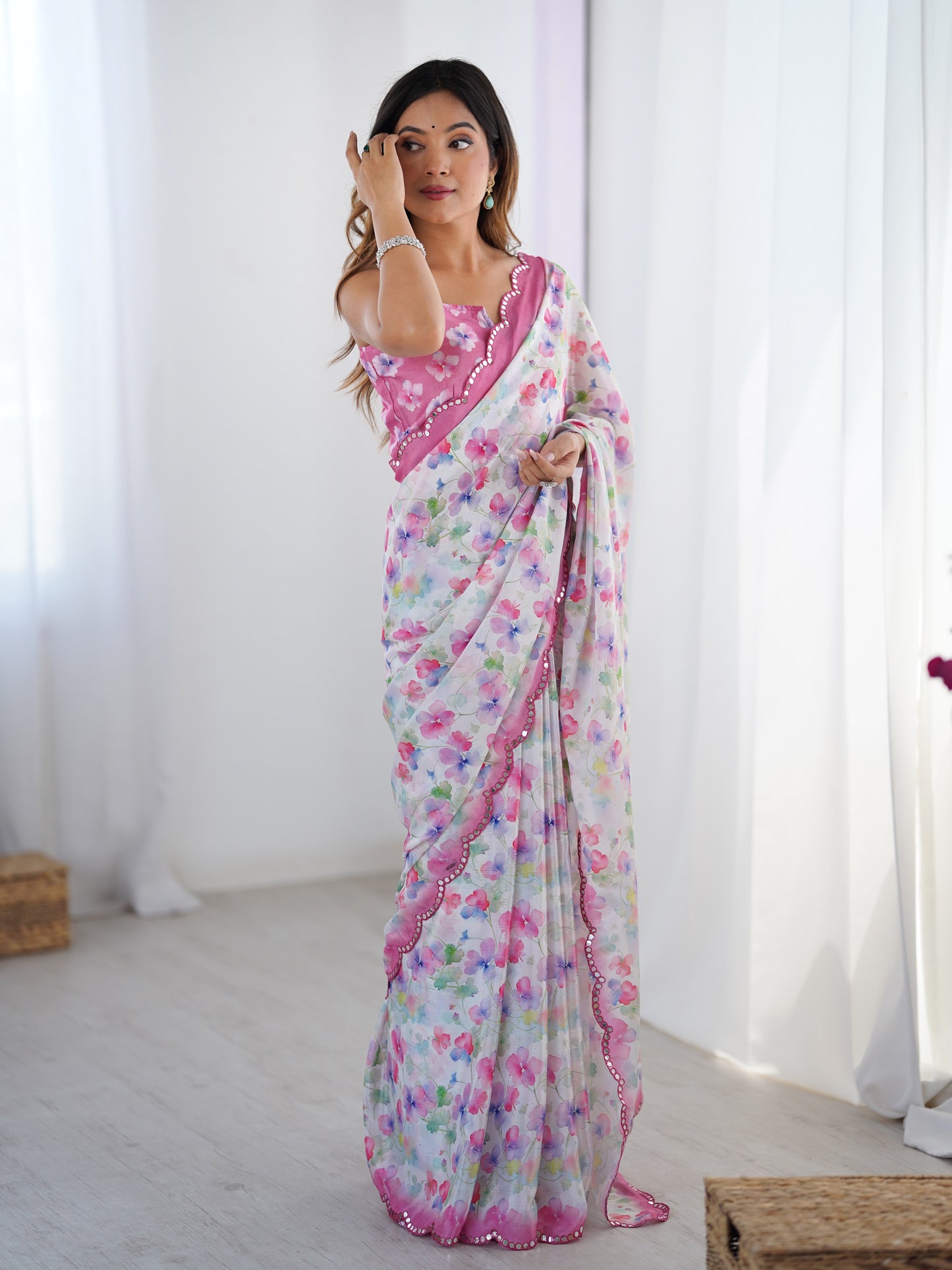 Heavy Chinnon  Saree With Unstitched Blouse DVS-65