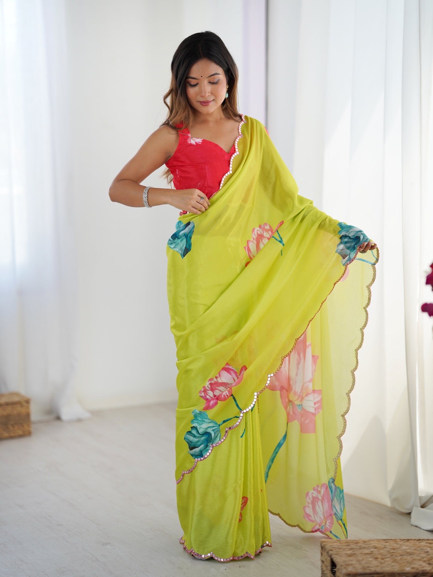 Heavy Chinnon  Saree With Unstitched Blouse DVS-66