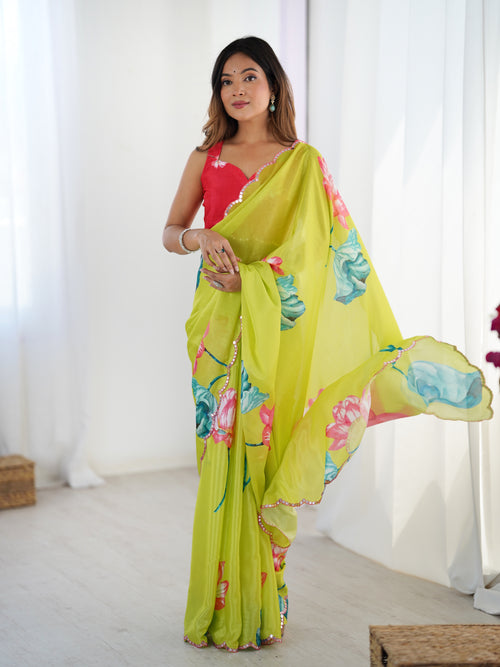 Heavy Chinnon  Saree With Unstitched Blouse DVS-66