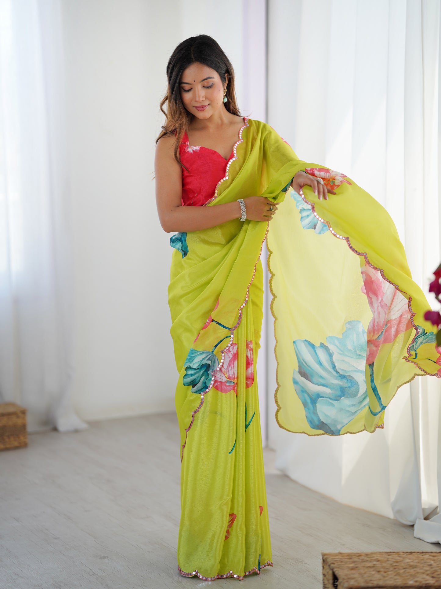 Heavy Chinnon  Saree With Unstitched Blouse DVS-66
