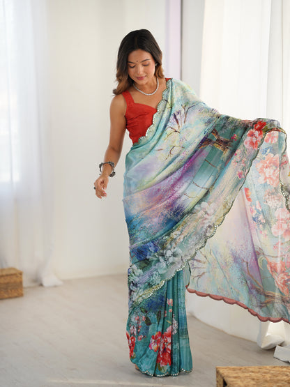 Heavy Chinnon  Saree With Unstitched Blouse DVS-67