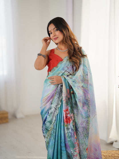 Heavy Chinnon  Saree With Unstitched Blouse DVS-67