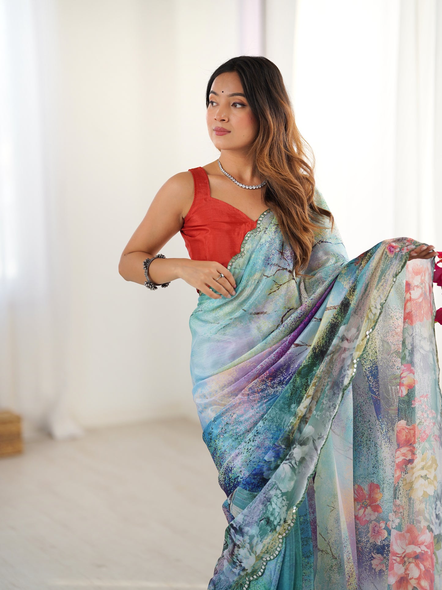 Heavy Chinnon  Saree With Unstitched Blouse DVS-67