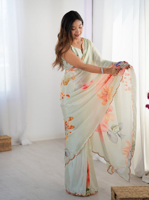 Heavy Chinnon  Saree With Unstitched Blouse DVS-68