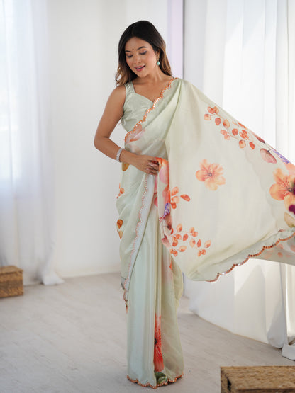 Heavy Chinnon  Saree With Unstitched Blouse DVS-68