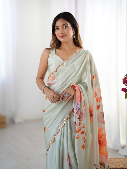 Heavy Chinnon  Saree With Unstitched Blouse DVS-68