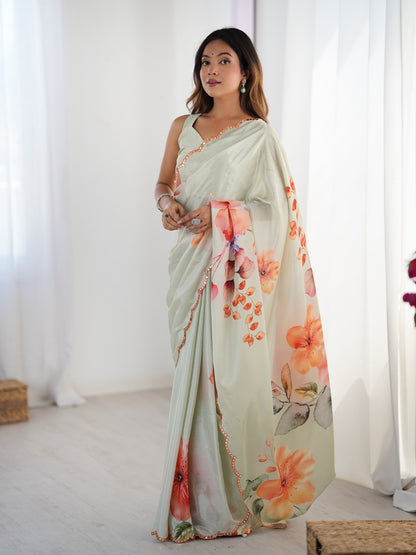 Heavy Chinnon  Saree With Unstitched Blouse DVS-68