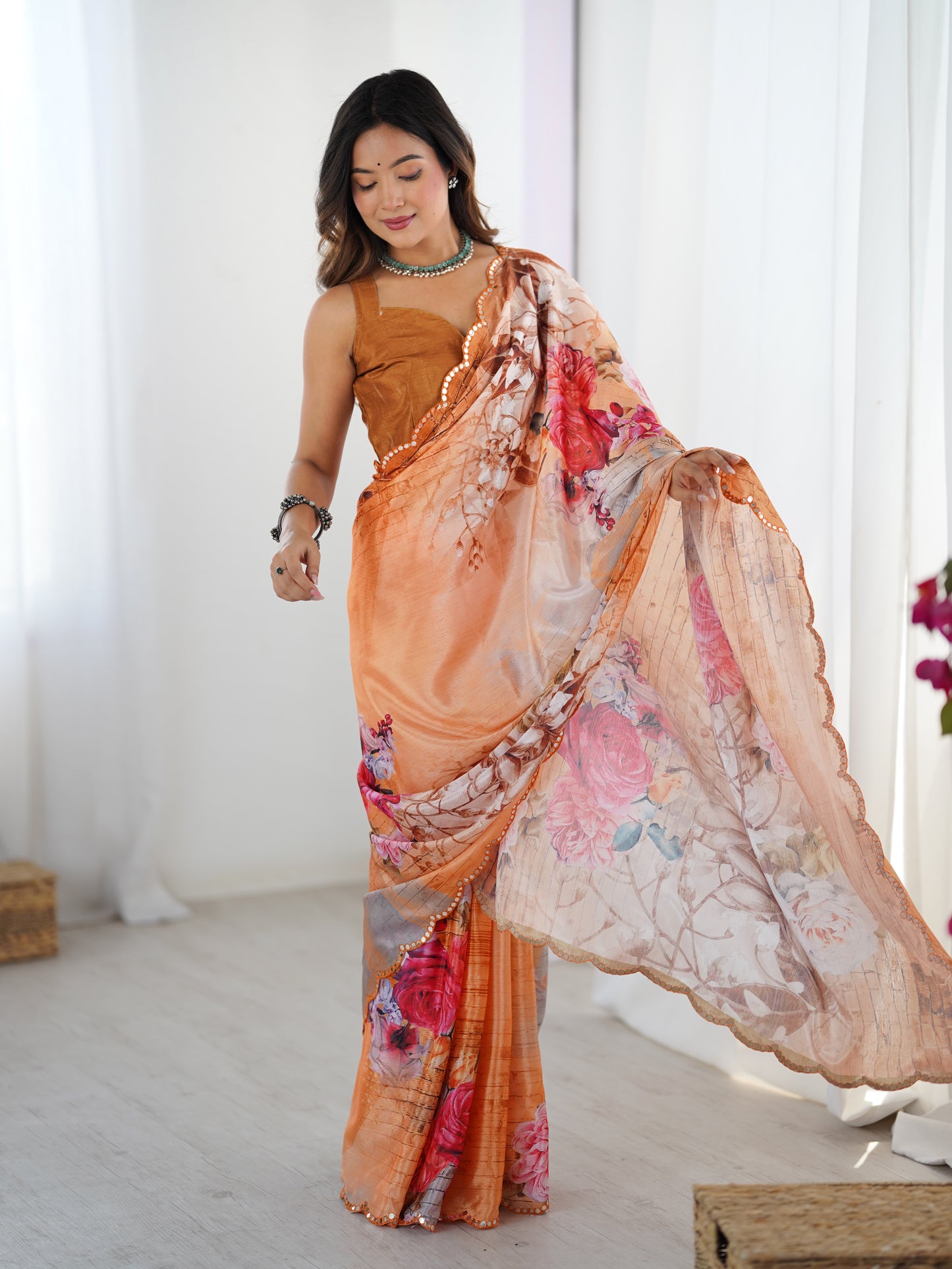 Heavy Chinnon  Saree With Unstitched Blouse DVS-69