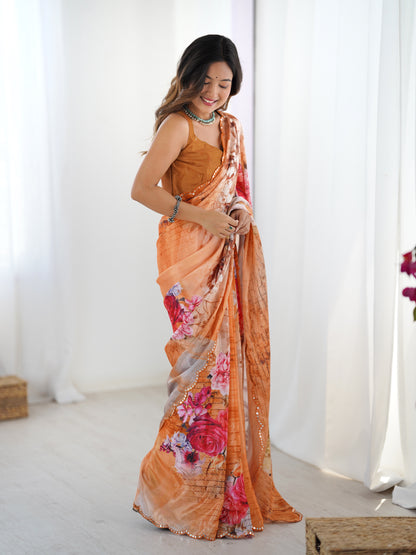 Heavy Chinnon  Saree With Unstitched Blouse DVS-69