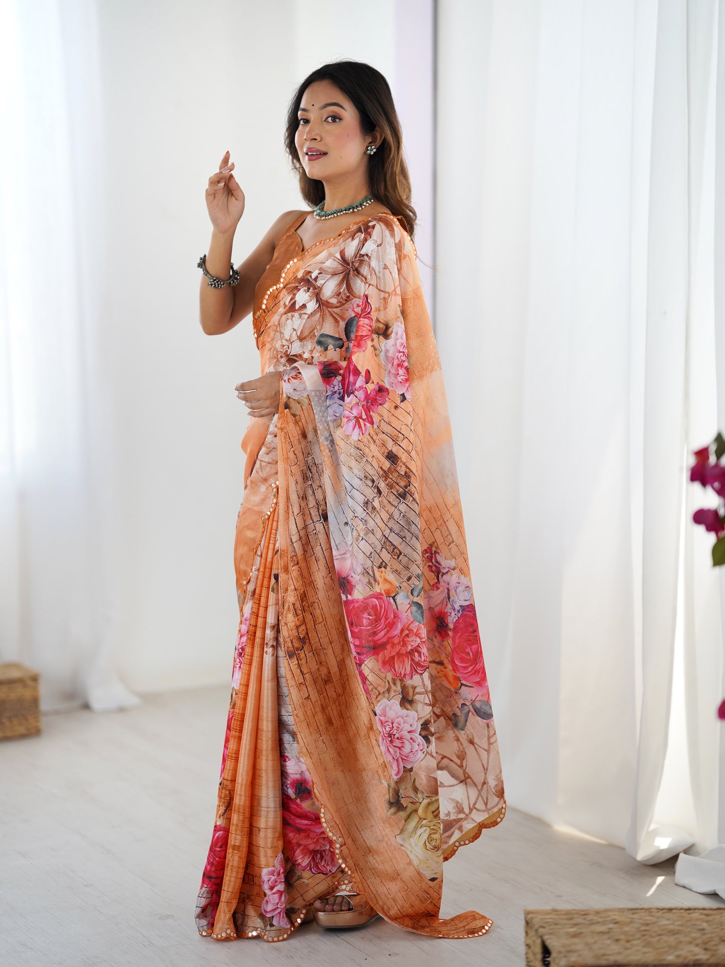 Heavy Chinnon  Saree With Unstitched Blouse DVS-69